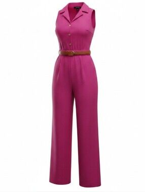 MRS. BLING  Fuchsia Sleeveless Wide-Leg Jumpsuit with Tan Belt